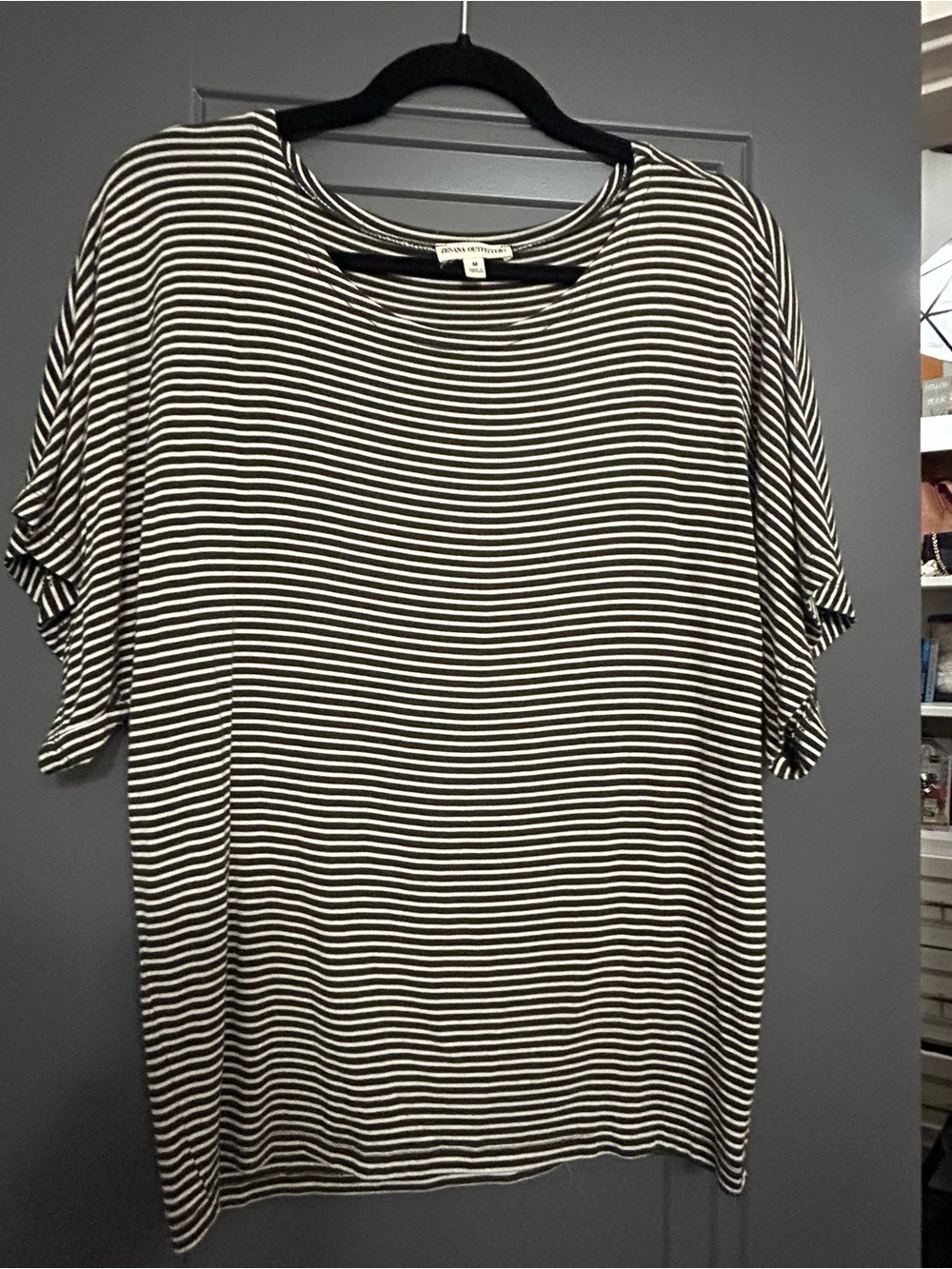 Zenana olive and white striped tee